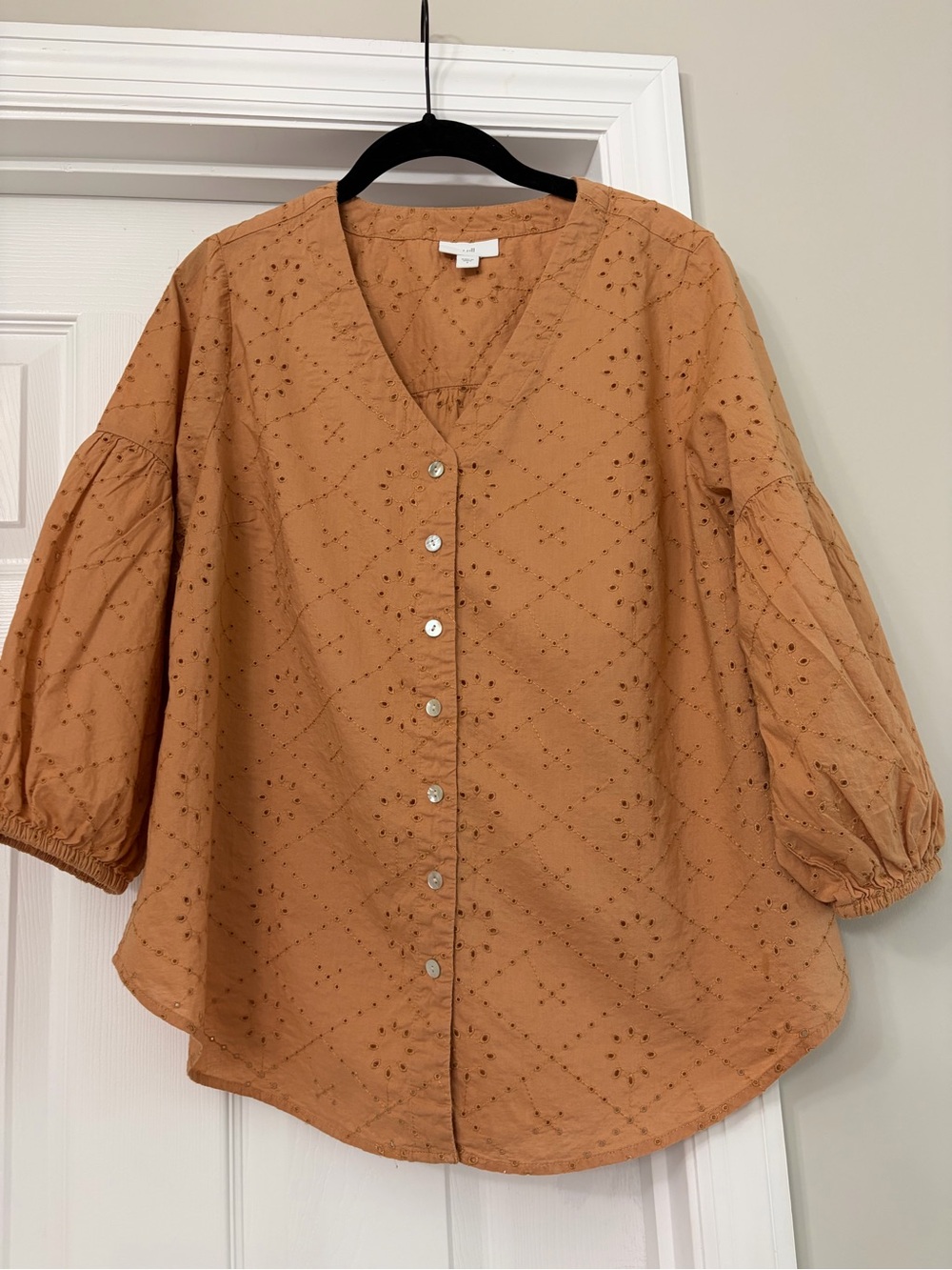J.Jill Eyelet Button-Front Peasant Top in Rust